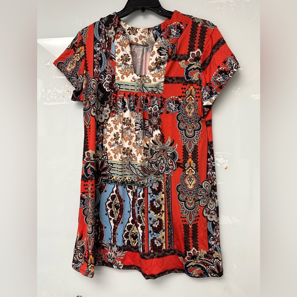 24/7 Comfort Apparel Womens Plus Size Orange Square Neck Short Sleeve Mini Dress - Picture 2 of 2